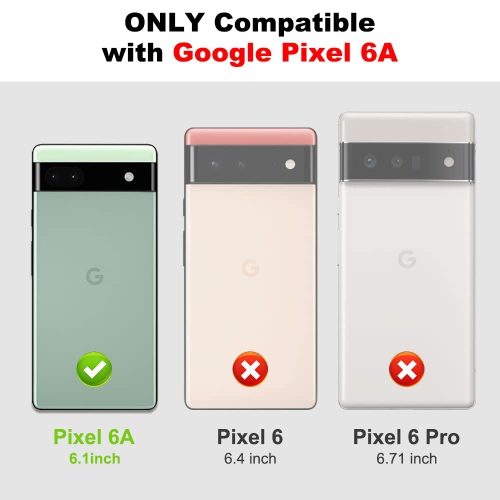 Wallet Case Compatible with Google Pixel 6A & 2 Screen Protectors, with Sliding Camera Cover, Card Holder Slot and Magnetic Kickstand Ring, Heavy