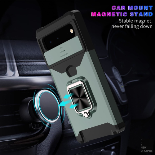 Wallet Case Compatible with Google Pixel 6A & 2 Screen Protectors, with Sliding Camera Cover, Card Holder Slot and Magnetic Kickstand Ring, Heavy