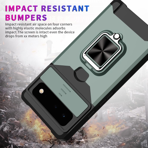 Wallet Case Compatible with Google Pixel 6A & 2 Screen Protectors, with Sliding Camera Cover, Card Holder Slot and Magnetic Kickstand Ring, Heavy