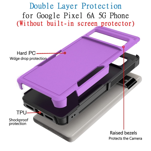 Google Pixel 6A 5G, Commuter Phone Case [Military Grade] 2 in 1 Shockproof Rugged Protective, Heavy Duty Cover for Pixel 6A 5G Purple(Without