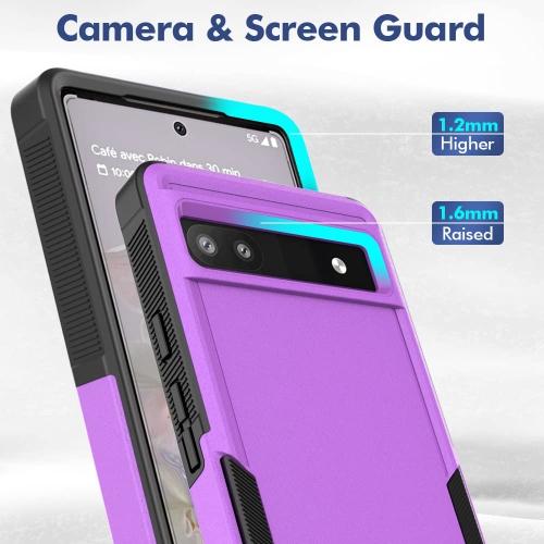 Google Pixel 6A 5G, Commuter Phone Case [Military Grade] 2 in 1 Shockproof Rugged Protective, Heavy Duty Cover for Pixel 6A 5G Purple(Without