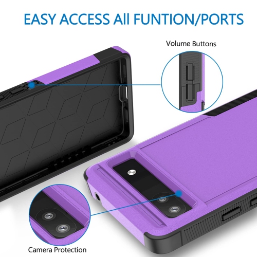 Google Pixel 6A 5G, Commuter Phone Case [Military Grade] 2 in 1 Shockproof Rugged Protective, Heavy Duty Cover for Pixel 6A 5G Purple(Without