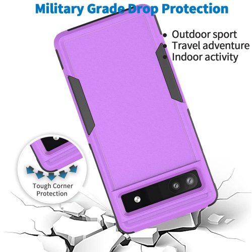 Google Pixel 6A 5G, Commuter Phone Case [Military Grade] 2 in 1 Shockproof Rugged Protective, Heavy Duty Cover for Pixel 6A 5G Purple(Without