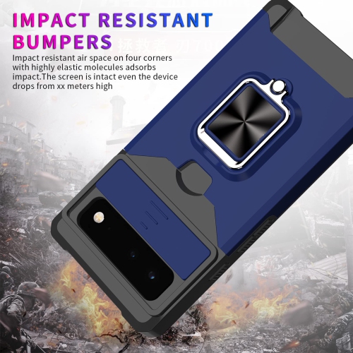 Wallet Case Compatible with Google Pixel 6A & 2 Screen Protectors, with Sliding Camera Cover, Card Holder Slot and Magnetic Kickstand Ring, Heavy