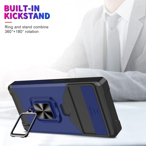 Wallet Case Compatible with Google Pixel 6A & 2 Screen Protectors, with Sliding Camera Cover, Card Holder Slot and Magnetic Kickstand Ring, Heavy