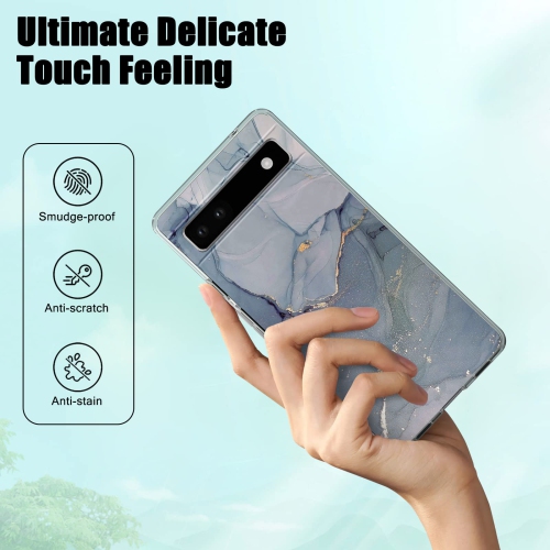 Google Pixel 6A with Gold Marble Flexible Design for Women Girls,Full-Body Protection Soft TPU Slim Google Pixels 6A Case Skin Cover-Grey