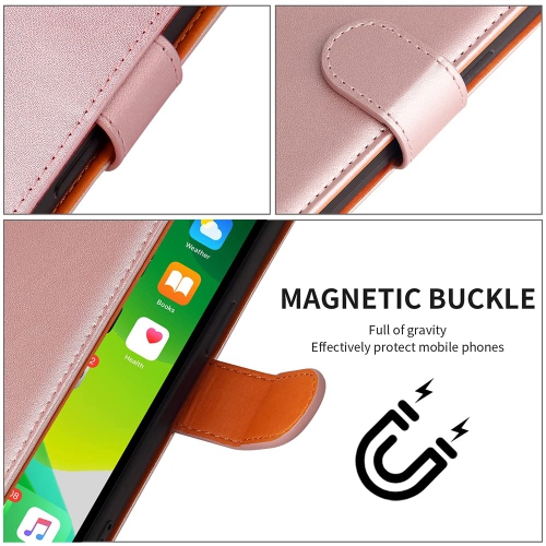 Google Pixel 6a Case Wallet Genuine Leather Flip with Anti-Theft RFID Blocking Kickstand Strong Magnetic Clasp Closure Cash Credit Card Slots