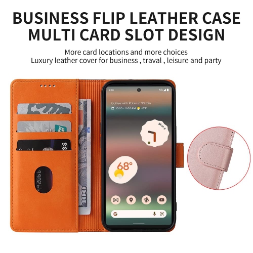 Google Pixel 6a Case Wallet Genuine Leather Flip with Anti-Theft RFID Blocking Kickstand Strong Magnetic Clasp Closure Cash Credit Card Slots