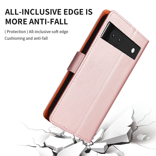 Google Pixel 6a Case Wallet Genuine Leather Flip with Anti-Theft RFID Blocking Kickstand Strong Magnetic Clasp Closure Cash Credit Card Slots