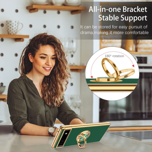 Google Pixel 6a Case,Slim Soft Silicone Cover with 360 Degree Rotation Magnetic Car Finger Ring Holder Kickstand Shockproof Protective Phone Cases