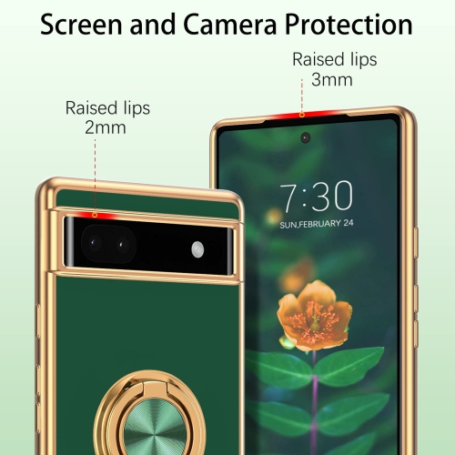 Google Pixel 6a Case,Slim Soft Silicone Cover with 360 Degree Rotation Magnetic Car Finger Ring Holder Kickstand Shockproof Protective Phone Cases