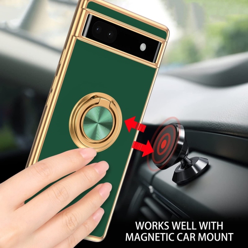 Google Pixel 6a Case,Slim Soft Silicone Cover with 360 Degree Rotation Magnetic Car Finger Ring Holder Kickstand Shockproof Protective Phone Cases