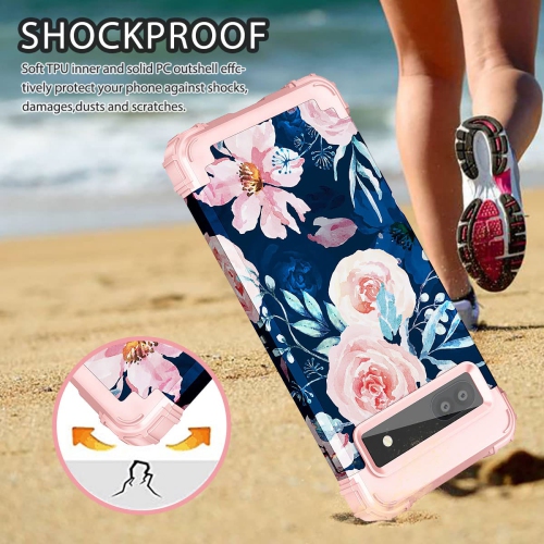 for Google Pixel 6A Case, Heavy Duty Shockproof Protection Hard Plastic+Silicone Rubber Hybrid 3 in 1 Drop Protective Case for Google Pixel 6A Navy