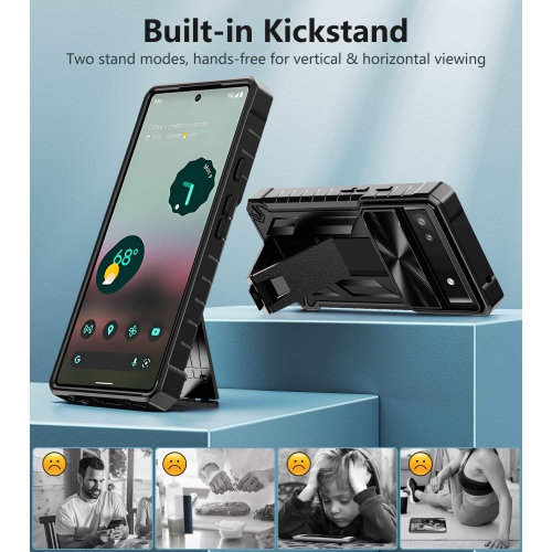 Google Pixel 6a Case: Shockproof Protective Rugged Phone Cover with Kickstand & Camera Lens Slide | Drop Proof Military-Grade Protection TPU Hybrid