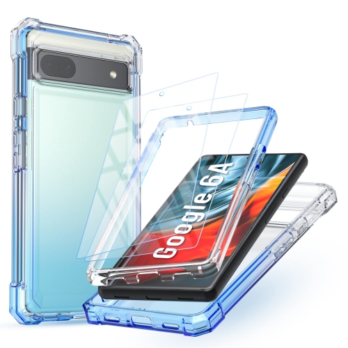 Google Pixel 6A Case 2022: Clear Silicone Heavy Duty Protection with 2 Pack Tempered Screen Protector Phone Cover for Pixel 6A