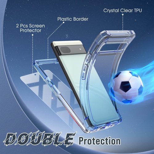 Google Pixel 6A Case 2022: Clear Silicone Heavy Duty Protection with 2 Pack Tempered Screen Protector Phone Cover for Pixel 6A