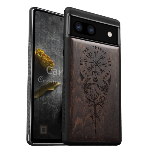 HLD  Pixel 6A Case 2022 Natural Wood & Soft Tpu Shockproof Protective Cover Unique & Classy Wooden Case Compatible \w Google Pixel 6A Case (Viking
