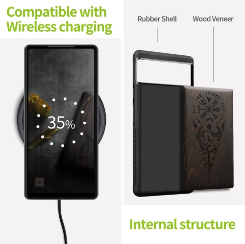 Pixel 6a Case 2022 Natural Wood & Black Soft TPU Shockproof Protective Cover Unique & Classy Wooden Case Compatible with Google Pixel 6a Case