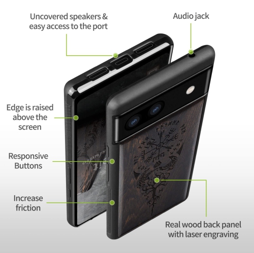 Pixel 6a Case 2022 Natural Wood & Black Soft TPU Shockproof Protective Cover Unique & Classy Wooden Case Compatible with Google Pixel 6a Case