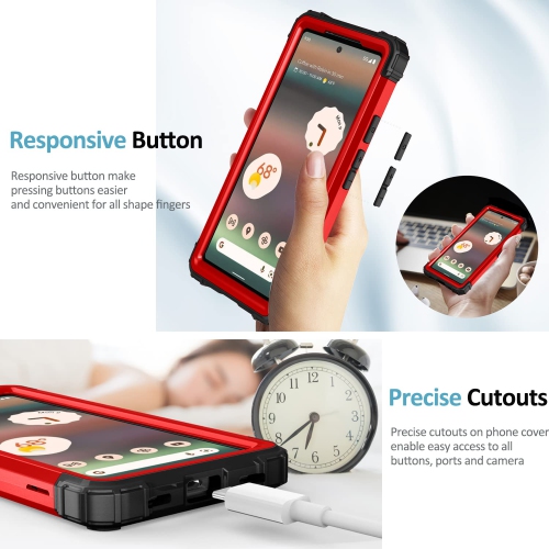 Compatible with Google Pixel 6A Case, Soft Silicone Rubber & PC Back Cover + Hard Bumper Three Layer Heavy Duty Shockproof Protective Case for Google