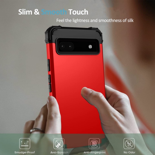 Compatible with Google Pixel 6A Case, Soft Silicone Rubber & PC Back Cover + Hard Bumper Three Layer Heavy Duty Shockproof Protective Case for Google