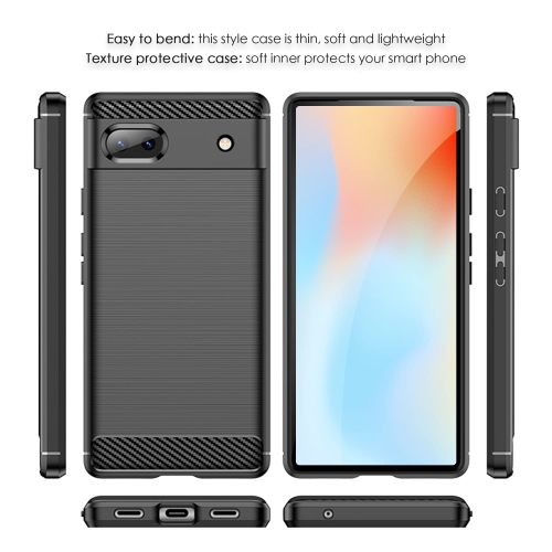 Case for Google Pixel 6A Case Pixel 6A Coque, Black Carbon Fiber Effect Gel Grip Protection Cover Anti Scratch Anti Collision , Case Compatible with