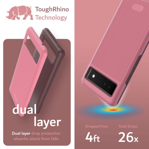 DualShield Grip Designed for Google Pixel 6a Case, MergeGrip Shockproof Military Grade Dual Layer Slim Protective Case for Pixel 6a (Smokey Pink)