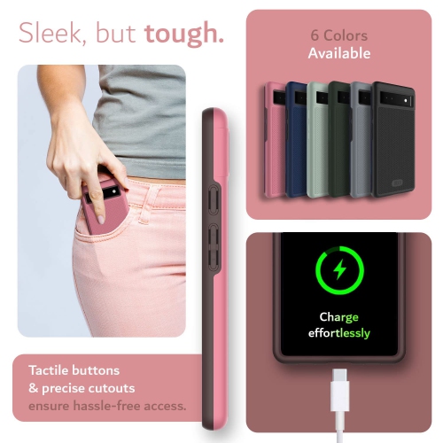 DualShield Grip Designed for Google Pixel 6a Case, MergeGrip Shockproof Military Grade Dual Layer Slim Protective Case for Pixel 6a (Smokey Pink)