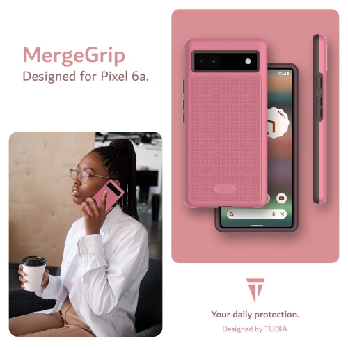 DualShield Grip Designed for Google Pixel 6a Case, MergeGrip Shockproof Military Grade Dual Layer Slim Protective Case for Pixel 6a (Smokey Pink)