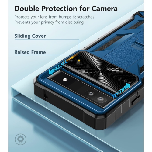 for Google Pixel 6a Case: Shockproof Protective Rugged Phone Cover with Kickstand & Camera Lens Slide | Drop Proof Military-Grade Protection TPU