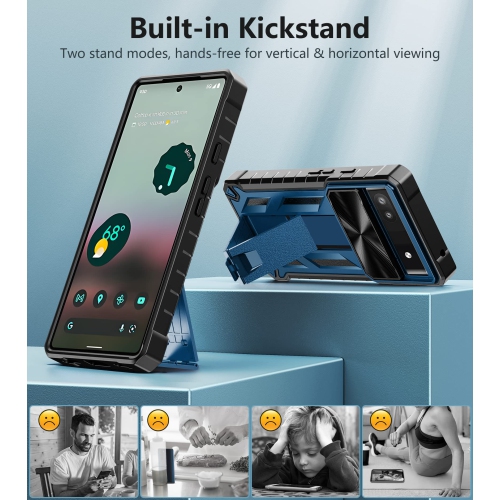 for Google Pixel 6a Case: Shockproof Protective Rugged Phone Cover with Kickstand & Camera Lens Slide | Drop Proof Military-Grade Protection TPU