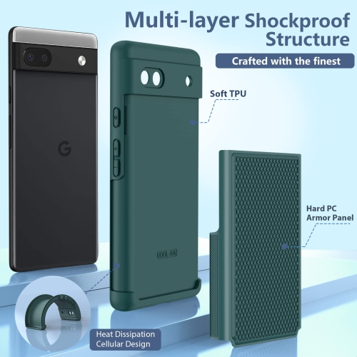 for Google Pixel 6a Phone Case: Dual Layer Protective Heavy Duty Cell Phone Cover Shockproof Rugged with Non Slip Textured Back - Military Drop