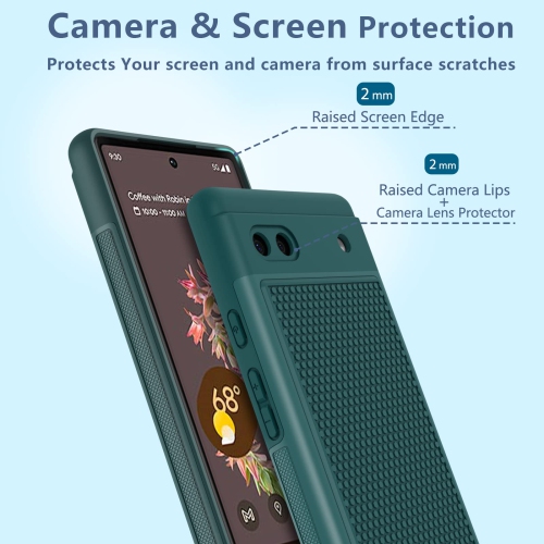 for Google Pixel 6a Phone Case: Dual Layer Protective Heavy Duty Cell Phone Cover Shockproof Rugged with Non Slip Textured Back - Military Drop