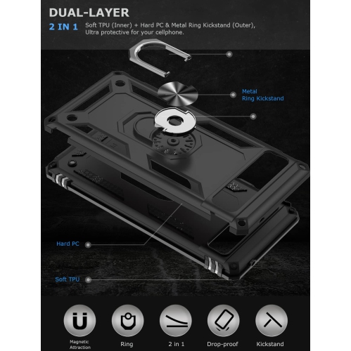 Ring Kickstand Phone Case for Pixel 6a,Heavy Duty Dual Layer Drop Protection Case for Google Pixel 6a,Hard Shell + Soft TPU + Ring Stand Fit Magnetic