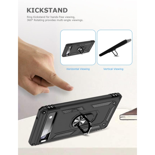 Ring Kickstand Phone Case for Pixel 6a,Heavy Duty Dual Layer Drop Protection Case for Google Pixel 6a,Hard Shell + Soft TPU + Ring Stand Fit Magnetic