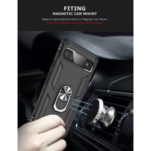 Ring Kickstand Phone Case for Pixel 6a,Heavy Duty Dual Layer Drop Protection Case for Google Pixel 6a,Hard Shell + Soft TPU + Ring Stand Fit Magnetic