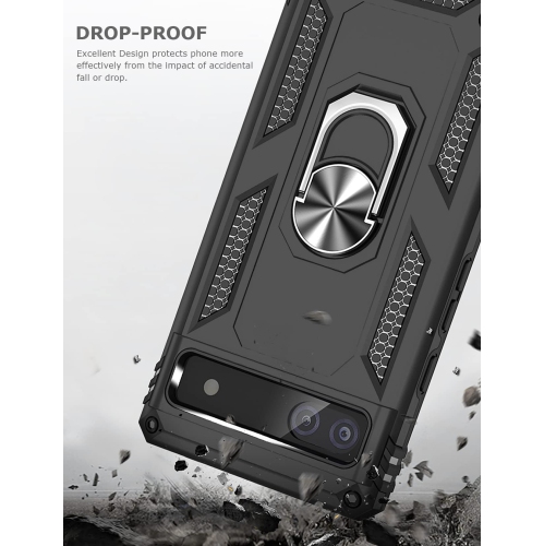 Ring Kickstand Phone Case for Pixel 6a,Heavy Duty Dual Layer Drop Protection Case for Google Pixel 6a,Hard Shell + Soft TPU + Ring Stand Fit Magnetic