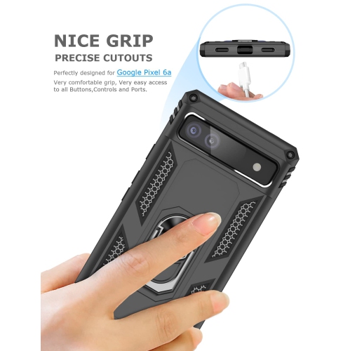 Ring Kickstand Phone Case for Pixel 6a,Heavy Duty Dual Layer Drop Protection Case for Google Pixel 6a,Hard Shell + Soft TPU + Ring Stand Fit Magnetic