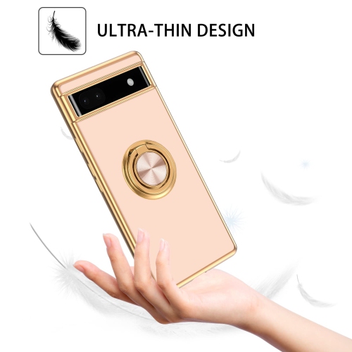 Google Pixel 6a Case,Slim Silicone Cover with 360 Degree Rotation Magnetic Car Finger Ring Holder Kickstand Shockproof Protective Women Men Phone