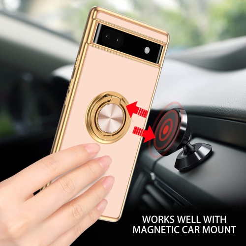 Google Pixel 6a Case,Slim Silicone Cover with 360 Degree Rotation Magnetic Car Finger Ring Holder Kickstand Shockproof Protective Women Men Phone