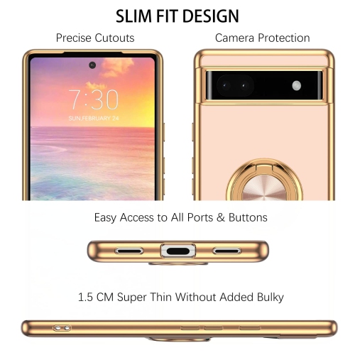 Google Pixel 6a Case,Slim Silicone Cover with 360 Degree Rotation Magnetic Car Finger Ring Holder Kickstand Shockproof Protective Women Men Phone