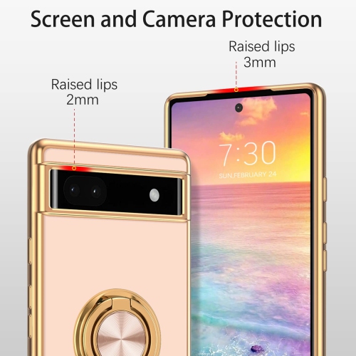 Google Pixel 6a Case,Slim Silicone Cover with 360 Degree Rotation Magnetic Car Finger Ring Holder Kickstand Shockproof Protective Women Men Phone