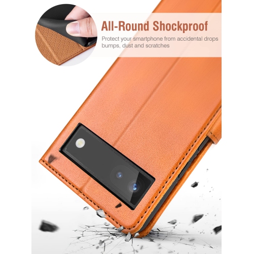 Étui folio à rabat en cuir pu pour Pixel 6A de Google avec porte-cartes béquille blocage RFID béquille en TPUR à l’intérieur pour téléphone 6.1 po