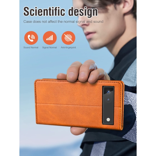 Étui folio à rabat en cuir pu pour Pixel 6A de Google avec porte-cartes béquille blocage RFID béquille en TPUR à l’intérieur pour téléphone 6.1 po