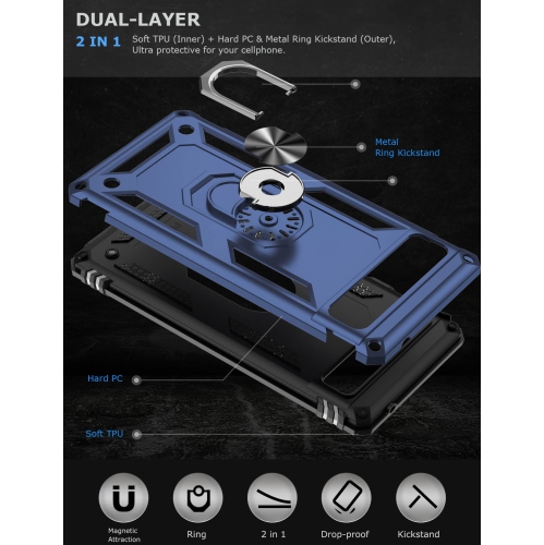 Ring Kickstand Phone Case for Pixel 6a,Heavy Duty Dual Layer Drop Protection Case for Google Pixel 6a,Hard Shell + Soft TPU + Ring Stand Fit Magnetic