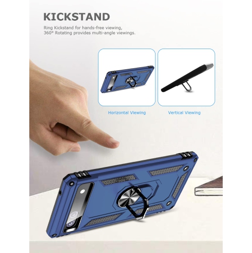Ring Kickstand Phone Case for Pixel 6a,Heavy Duty Dual Layer Drop Protection Case for Google Pixel 6a,Hard Shell + Soft TPU + Ring Stand Fit Magnetic
