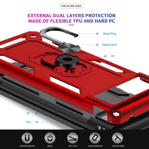 Compatible with Google Pixel 6 Case, Military-Grade Defender Shockproof Protective Phone Case with Ring Magnetic Kickstand for Google Pixel 6, Red