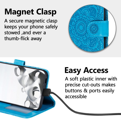 Mandala Case for Google Pixel 6A, Premium Leather Case Wallet with Card Slots Magnetic Stand Protective Cover Ultra Slim Case with Lanyard,Embossed