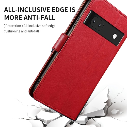 Google Pixel 6a Case Wallet Genuine Leather Flip with Anti-Theft RFID Blocking Kickstand Strong Magnetic Clasp Closure Cash Credit Card Slots