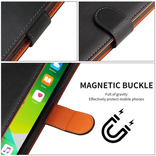 Google Pixel 6a Case Wallet Genuine Leather Flip with Anti-Theft RFID Blocking Kickstand Strong Magnetic Clasp Closure Cash Credit Card Slots